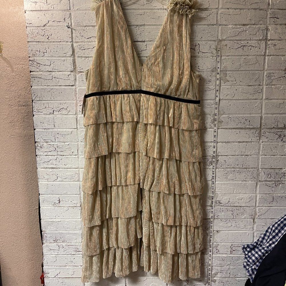 Arula Gold Party Cocktail Shimmer Sleeveless Plus Size Curvy Ruffle Dress 2X NWT - Picture 7 of 13